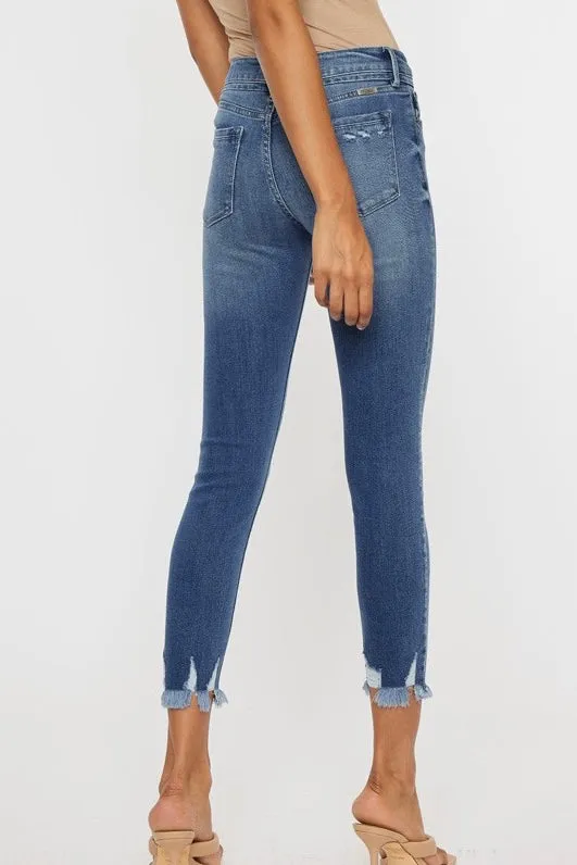 Kan Can High Rise Ankle Skinny Jeans- Medium Wash