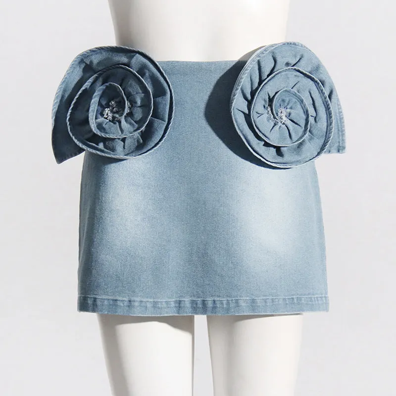 KittenAlarm - Carolina 3D Floral Denim Skirt