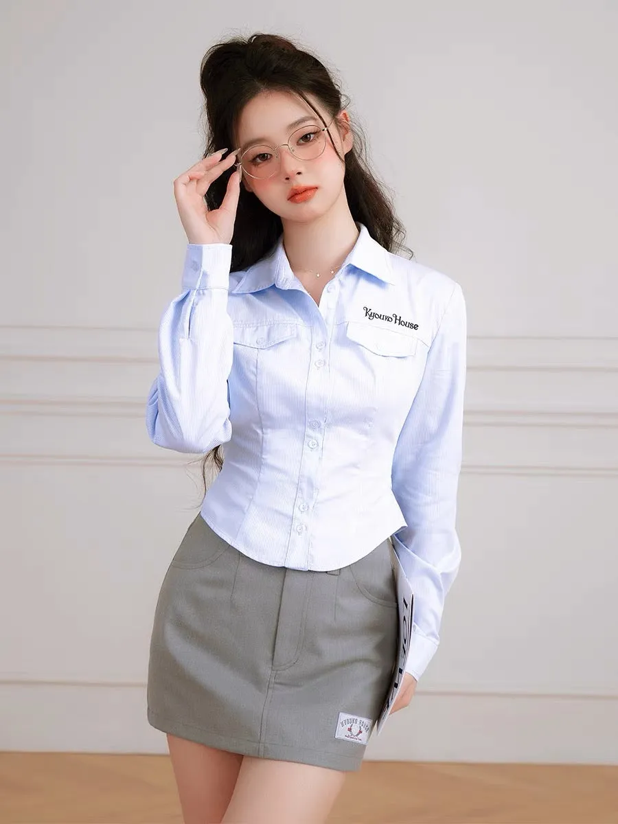 Korean Preppy Style Gray Pencil Mini Skirt