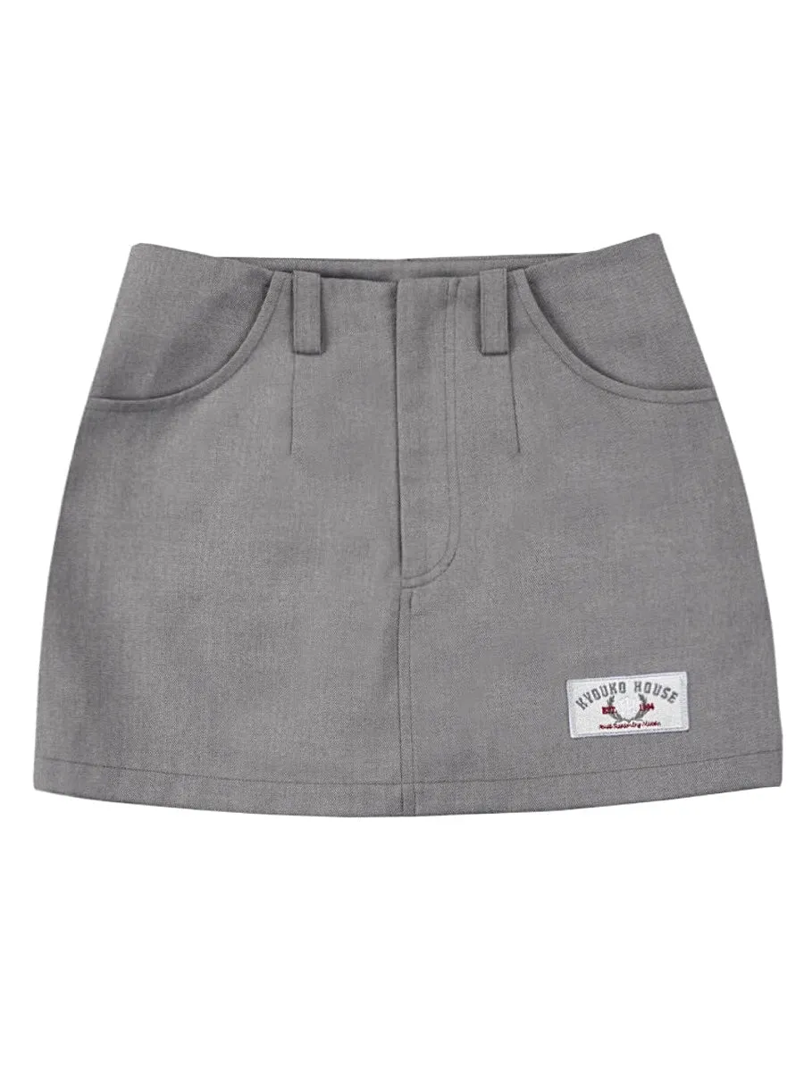 Korean Preppy Style Gray Pencil Mini Skirt