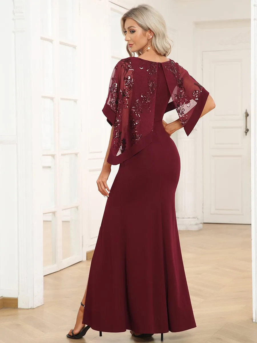 Lace Sequin Shirt Bodycon Floor-Length Mother Dress