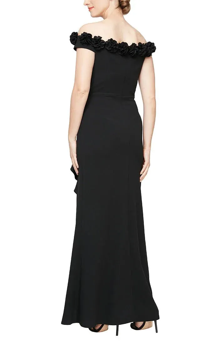 Off Shoulder Dress w 3D Flower Neckline | Black