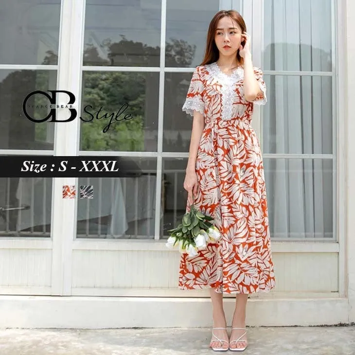 PRINTED LACE V-NECK DRESS