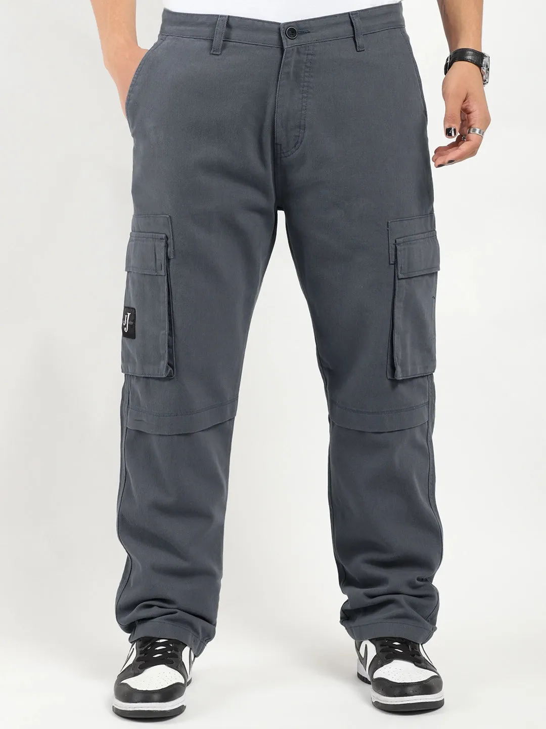 Full-Length Plus Size Dark Ash Grey Cargo Trousers