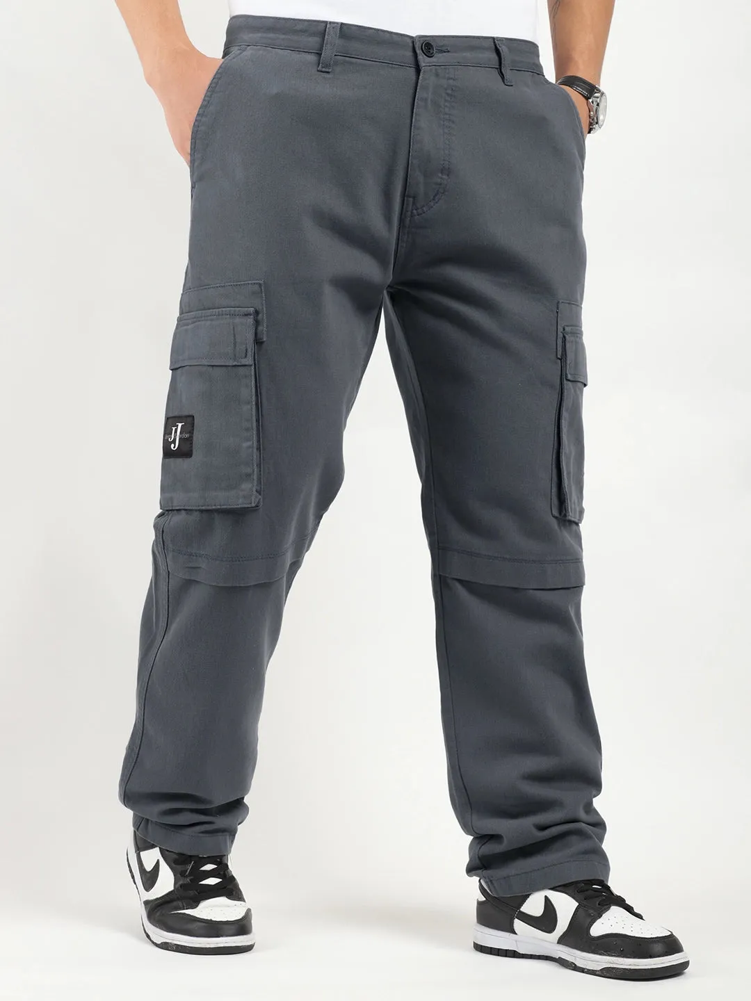 Full-Length Plus Size Dark Ash Grey Cargo Trousers