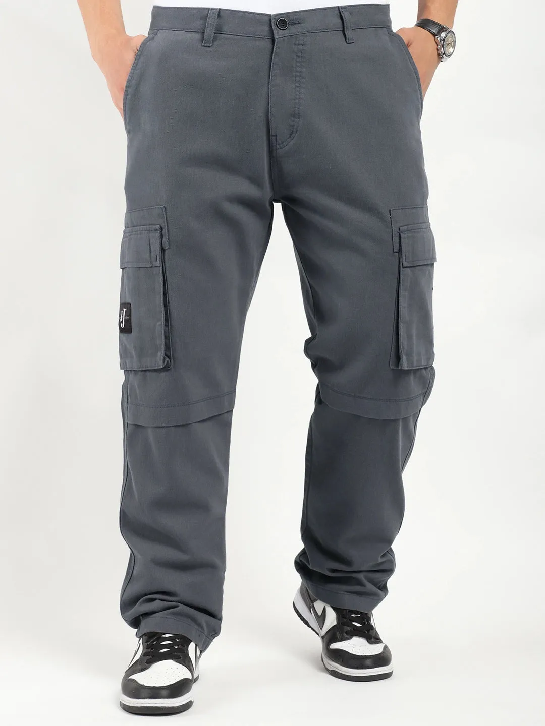 Full-Length Plus Size Dark Ash Grey Cargo Trousers