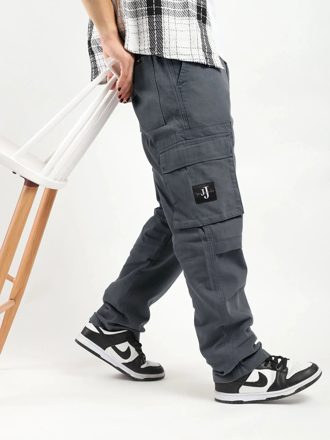 Full-Length Plus Size Dark Ash Grey Cargo Trousers