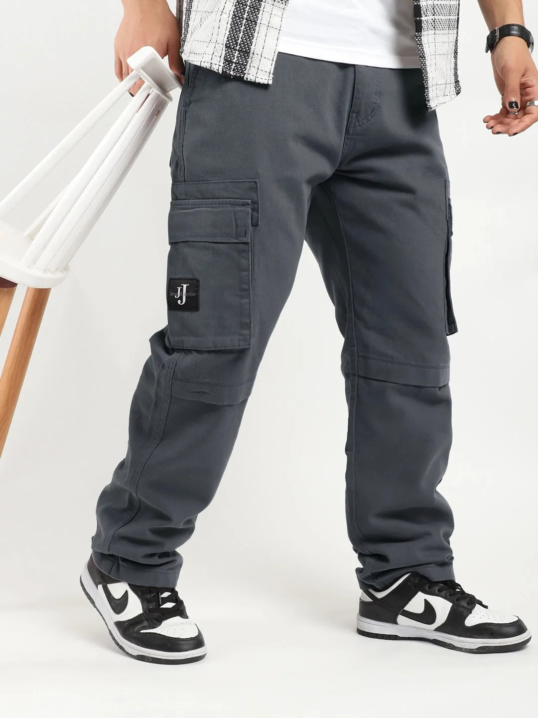 Full-Length Plus Size Dark Ash Grey Cargo Trousers