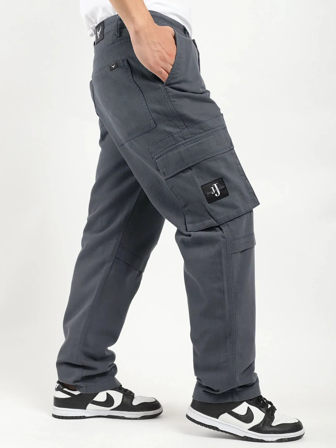 Full-Length Plus Size Dark Ash Grey Cargo Trousers
