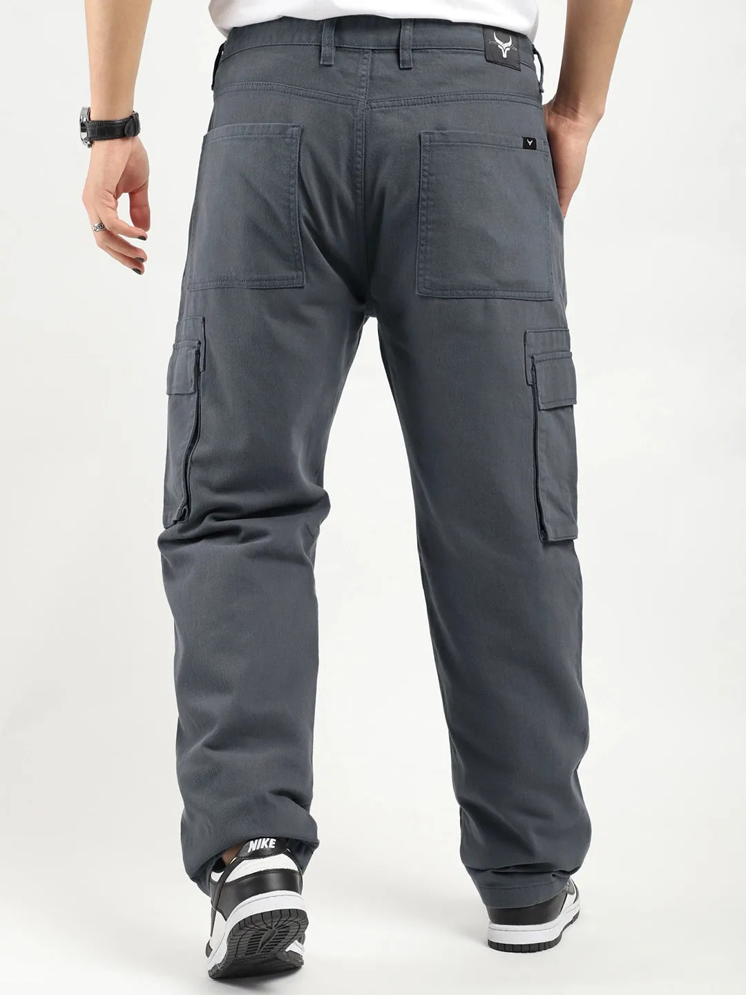 Full-Length Plus Size Dark Ash Grey Cargo Trousers