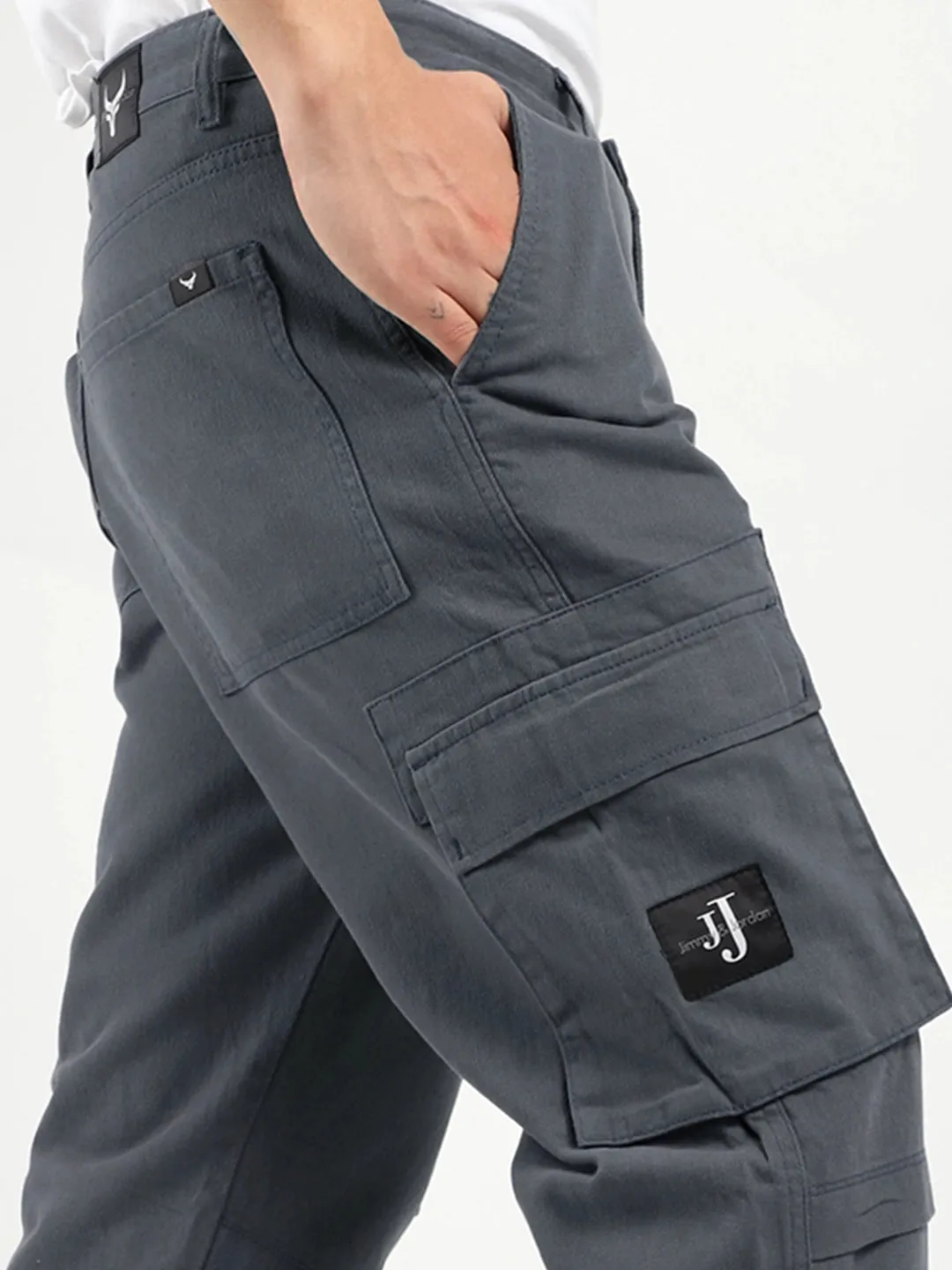 Full-Length Plus Size Dark Ash Grey Cargo Trousers