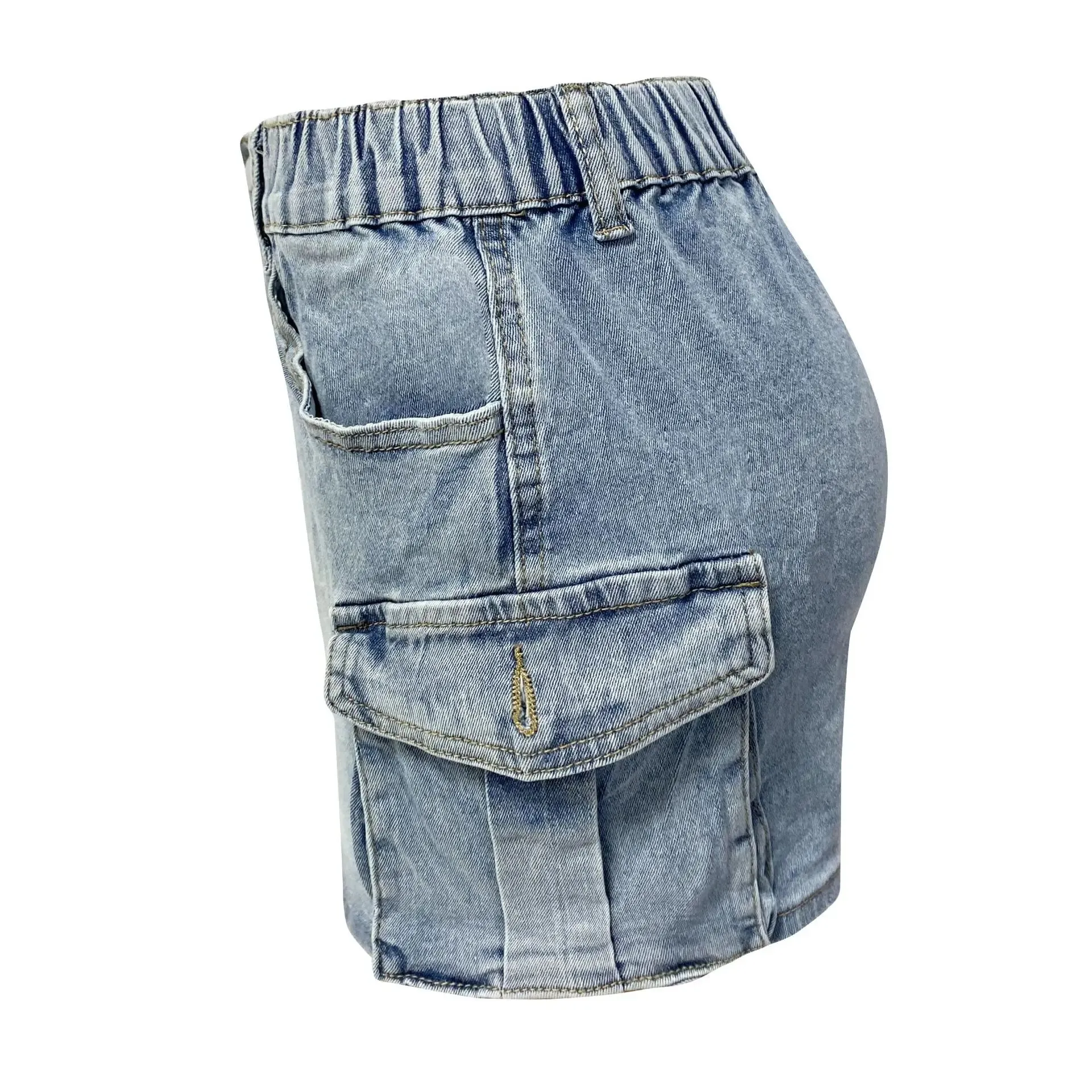 Women Vintage High Waist Fit Bag Hip Female Summer Y2k Street Denim Skirt
